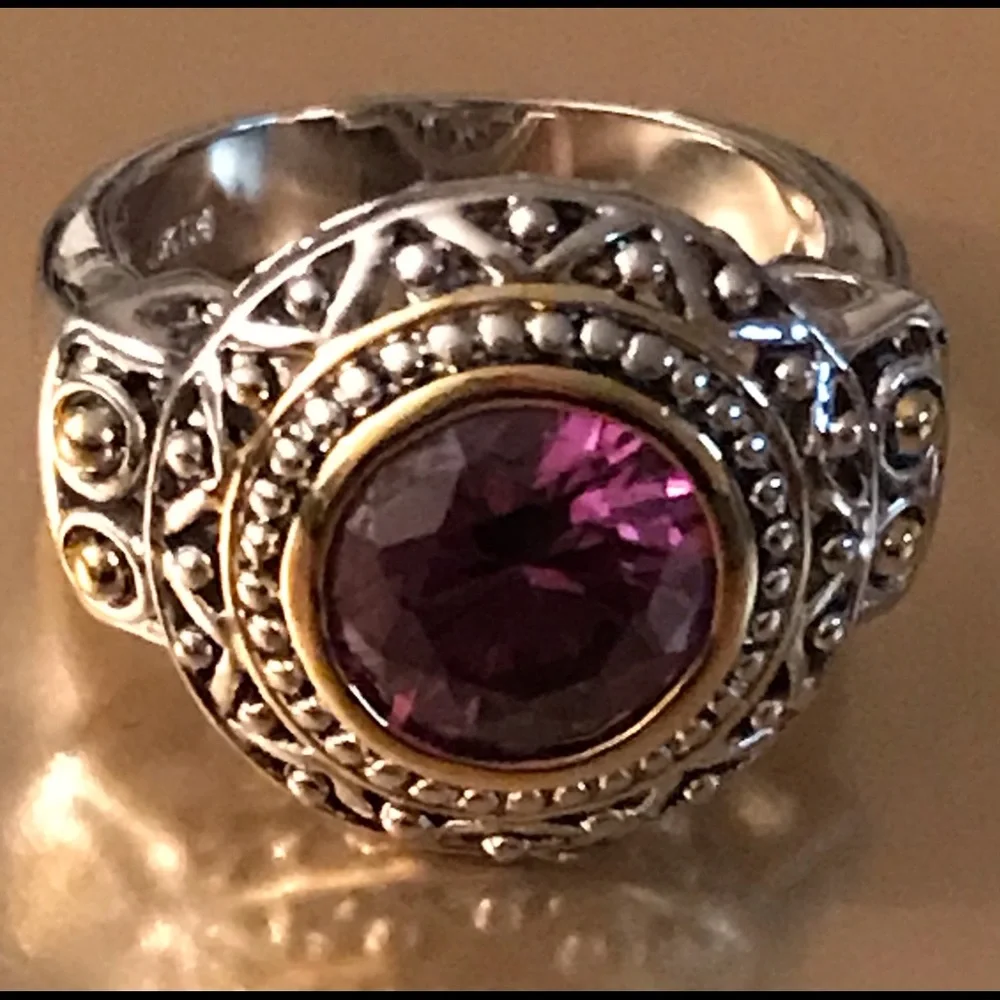 18KGE Gold Plated Purple Round Gem Ring 8